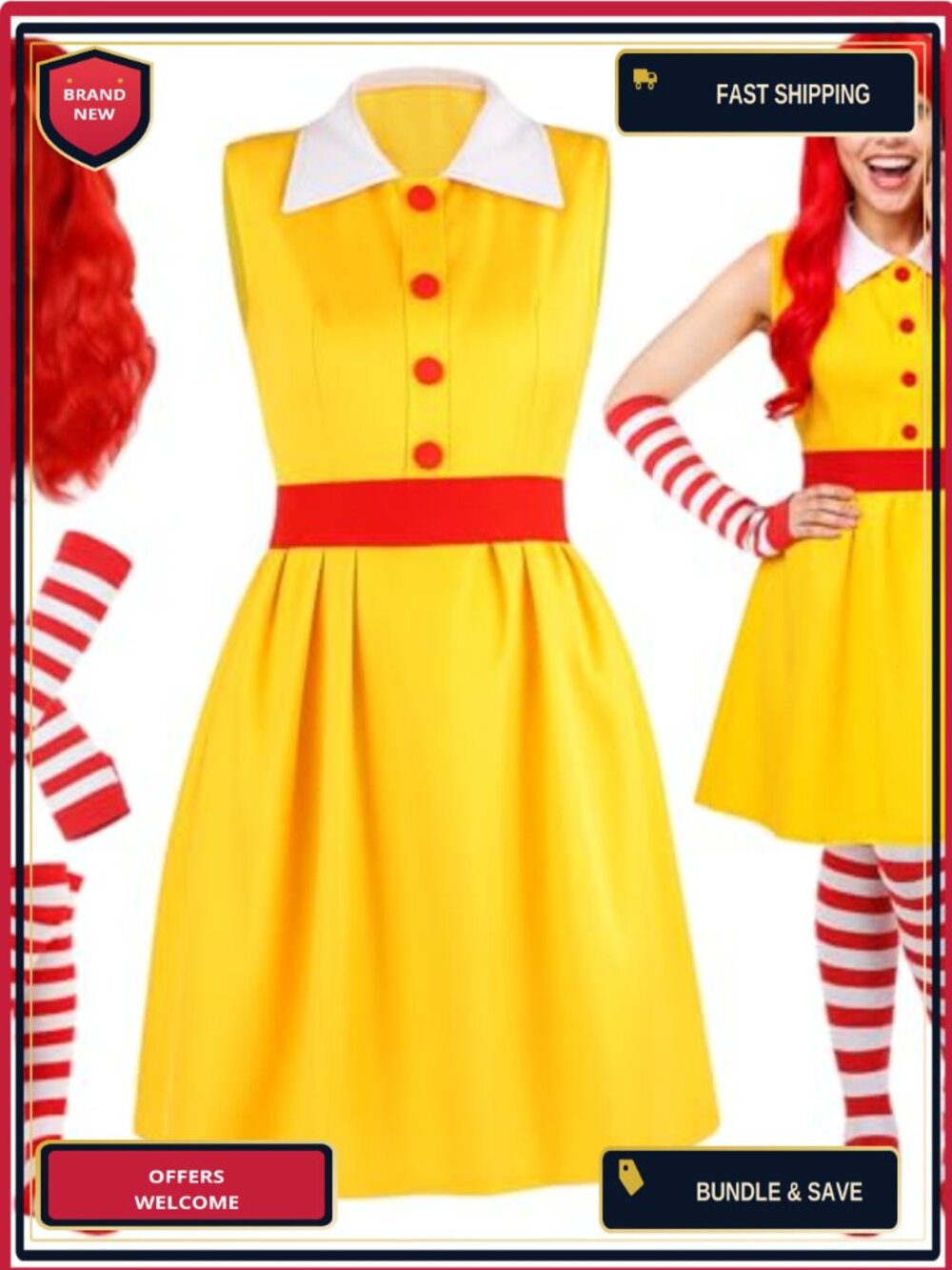 Women's Waitress Costume Set 4 Pc Polyester Cosplay Halloween Outfit